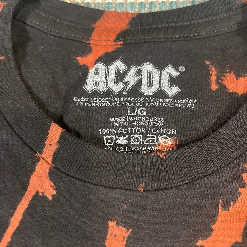 AC/DC Blow Up Your Video Angus T-Shirt Black Bleach Spray Tie‎ Dye Size Large